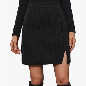Corduroy Black Pencil Skirt with side split